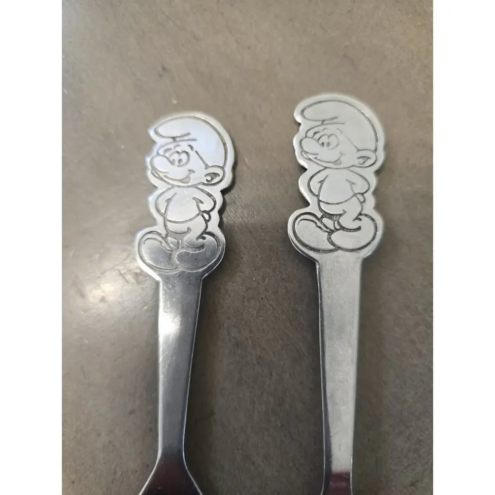 Vintage 1980's SMURFS Stainless Steel Toddlers Fork & Spoon by Peyo Danara